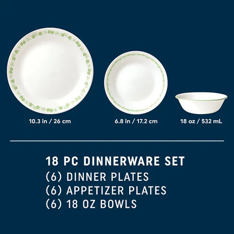 Corelle® Spring Blossom Green 18-piece Dinnerware Set, Service for 6